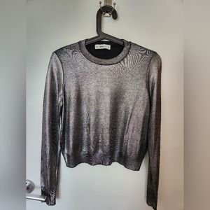 Zara Silver Metallic Knit Long Sleeve Sweater